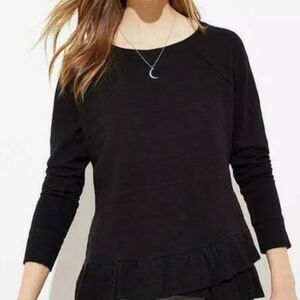 LOFT Womens Black Long Sleeve Scoop Neck Ruffle Hem Sweater Size S